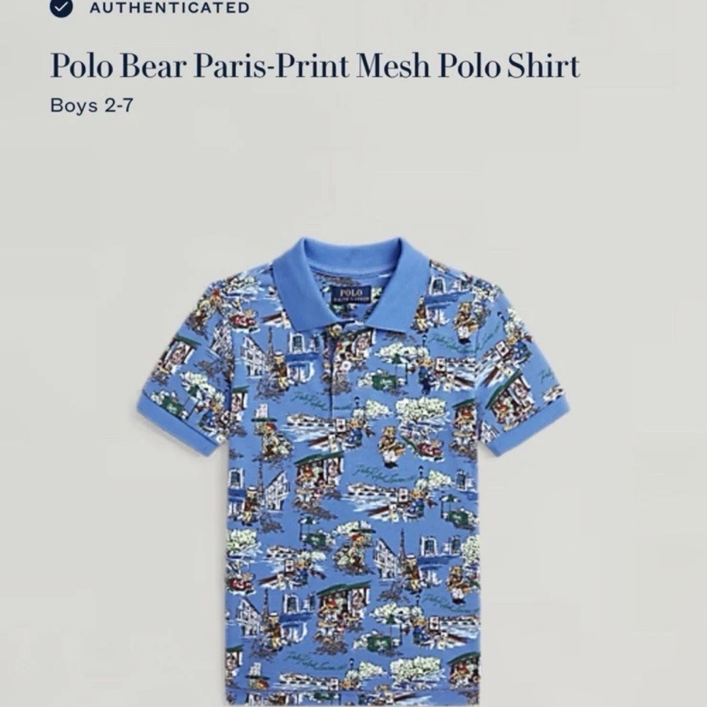 Polo Ralph Lauren Boys Size 2 Polo Bear Short Sleeve Blue Polo Vacation Paris - Picture 6 of 7